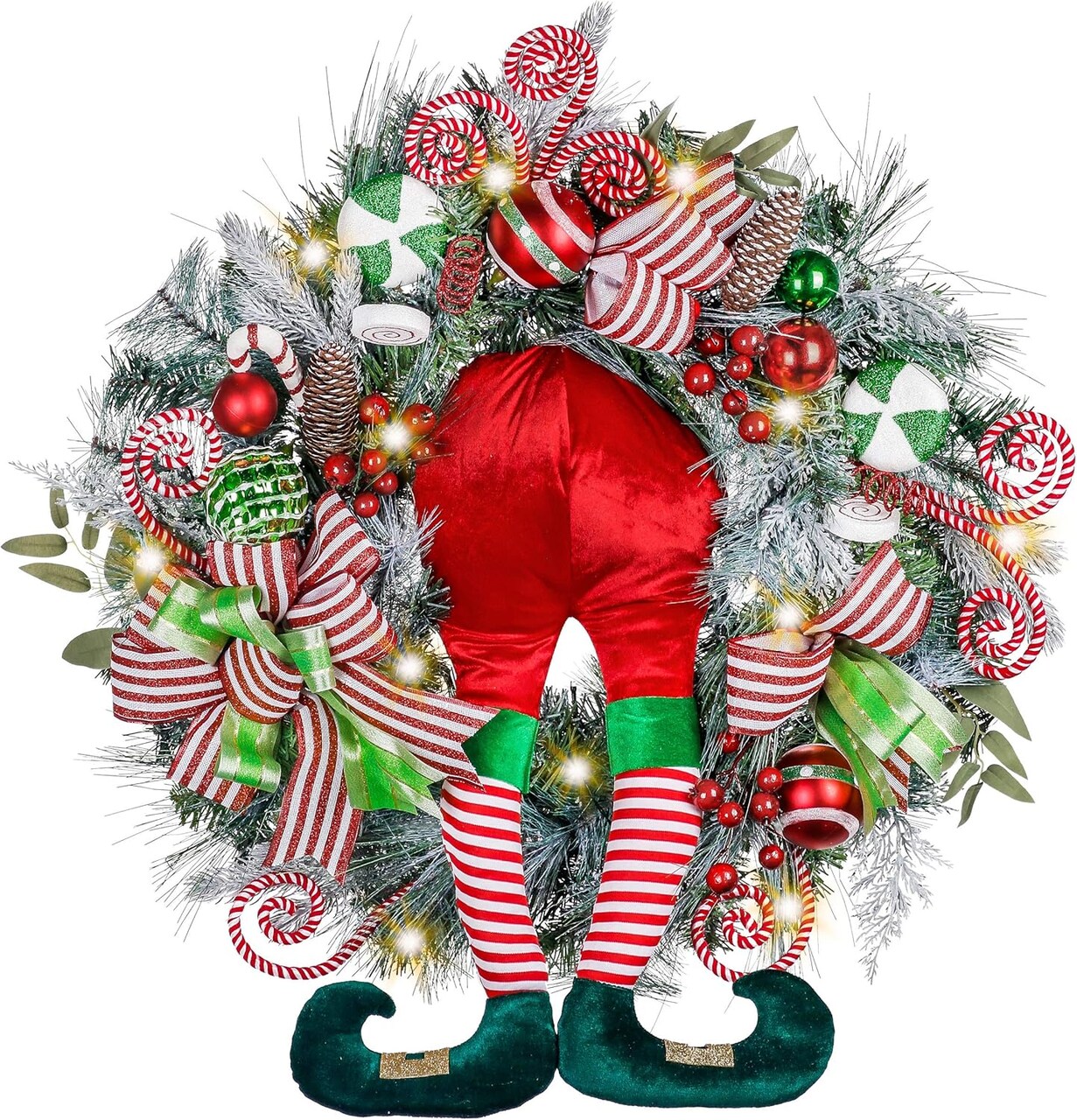 Pre-Lit Christmas Wreath for Front Door with Lights (Red,Green,White) 4"D x 30"W x 30"H